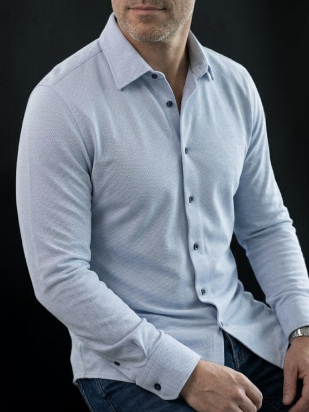 Stone Rose Soft Knit Shirt XXL - Light Blue 100% Cotton Casual Button-Down